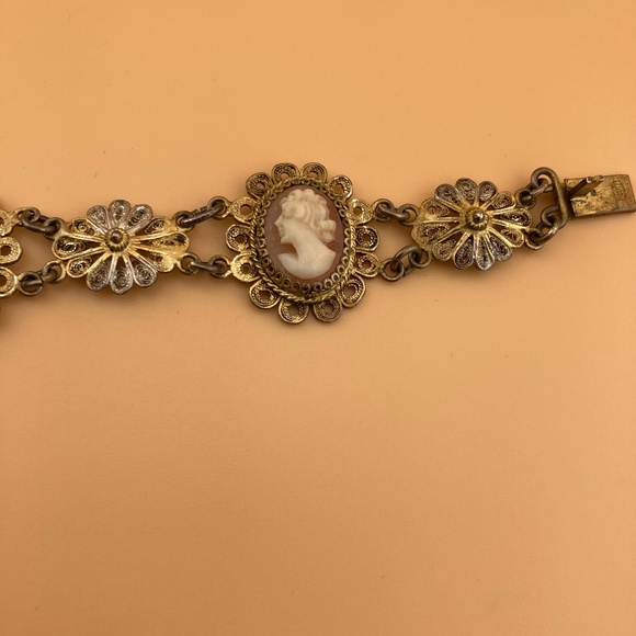 Antique Victorian CAMEO 800 Silver Filigree Shell Bracelet 4 Cameos - Picture 10 of 14